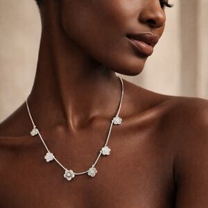 Lia Sophia Wallflower Silver-Tone Flower Necklace with Crystal Accents